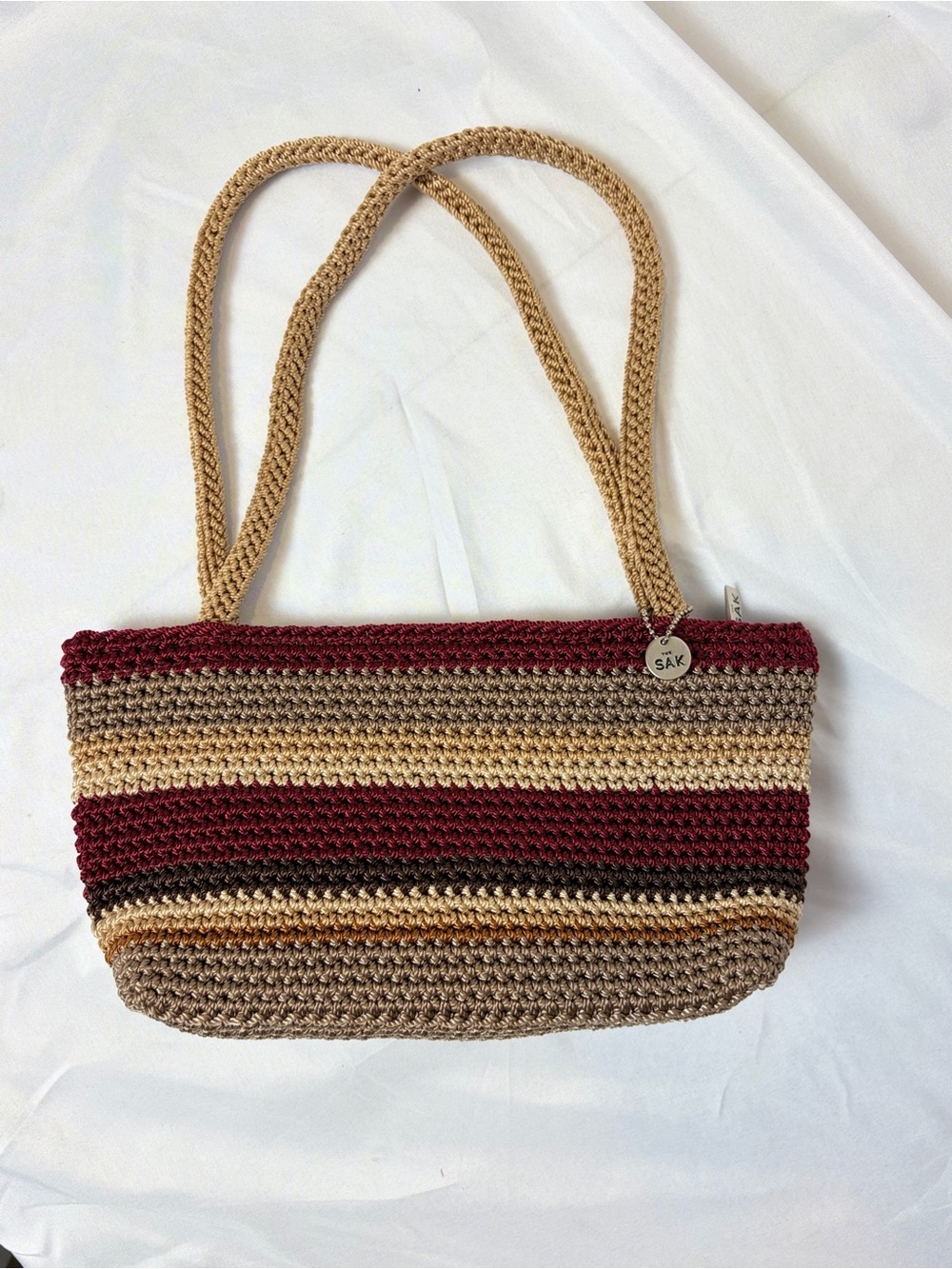 The Sak Crochet Striped Shoulder Bag Burgundy Tan Boho